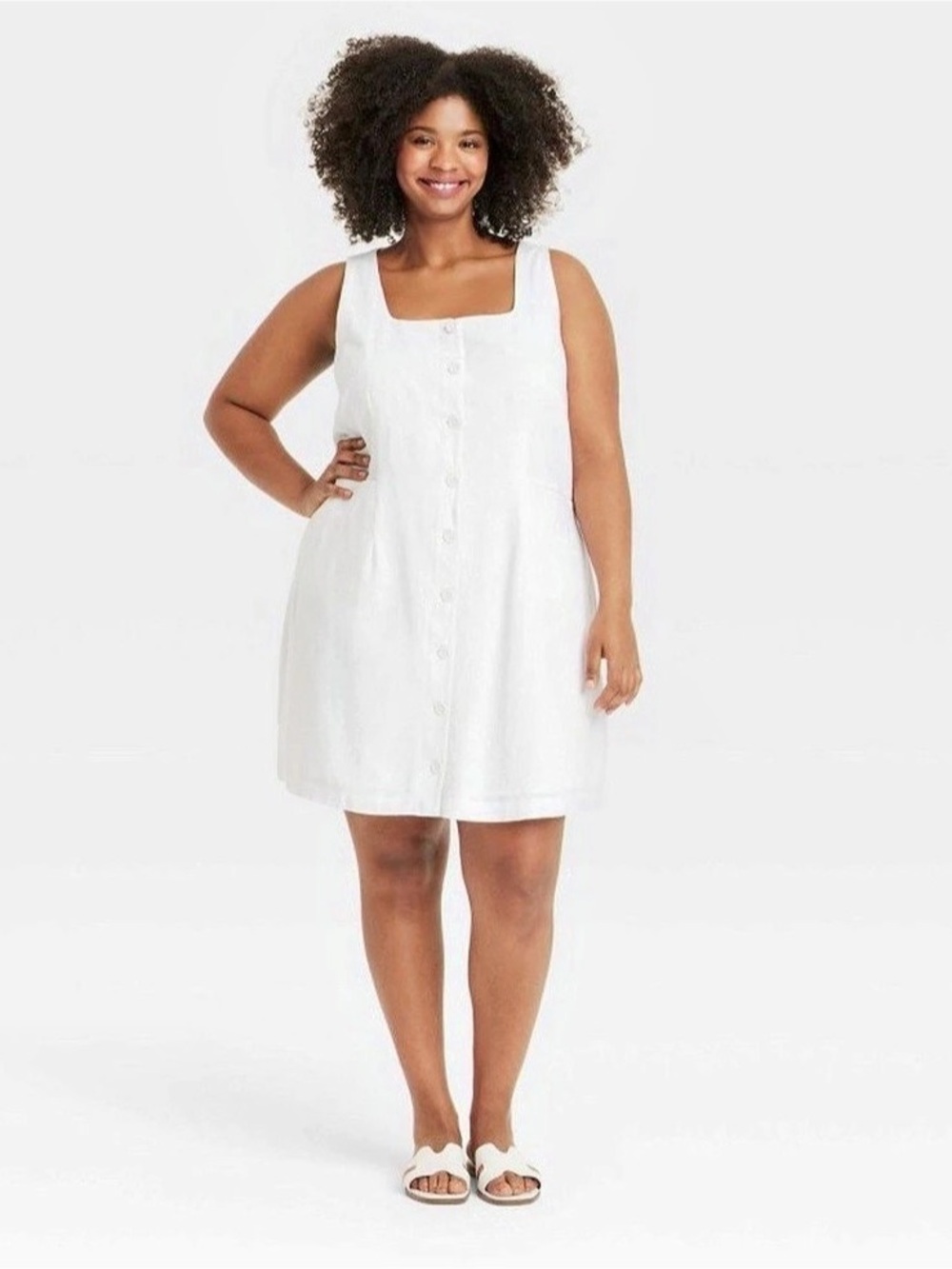A new day Button-Front Mini Dress in White Size 2X NWT